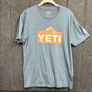 YETI Men's Heather Blue Tee with Orange Graphic